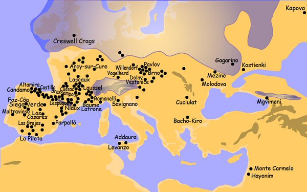 Palaeolithic cave-art. Map of distribution